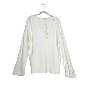 Lovestitch Deep V-Neck Relaxed Pullover Sweater in White - Sz S - New